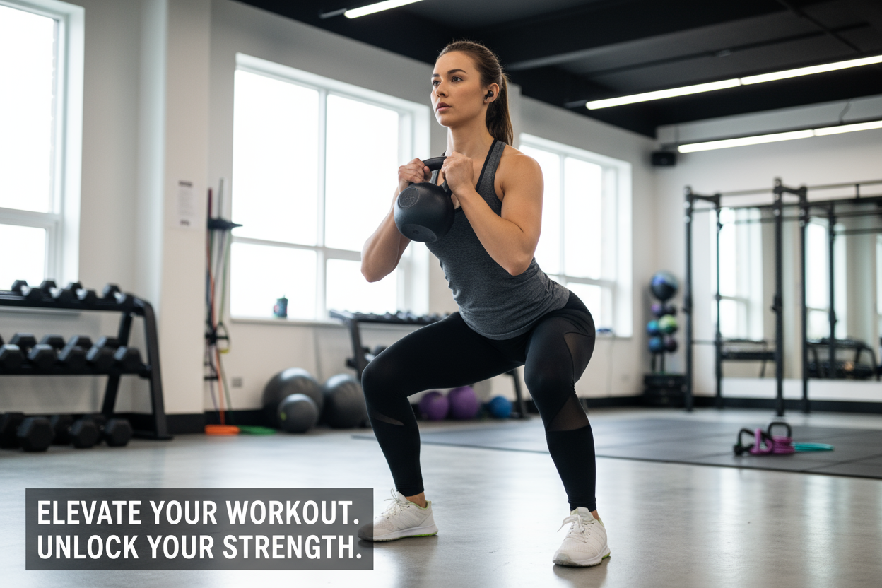 Chica haciendo sentadilla con kettlebell
